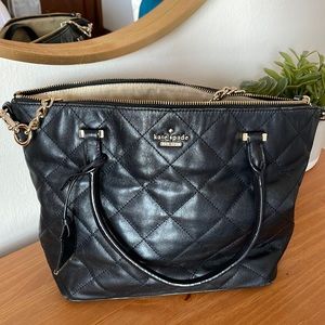 KATE SPADE NEW YORK Black Leather Quilted X-Body Satchel